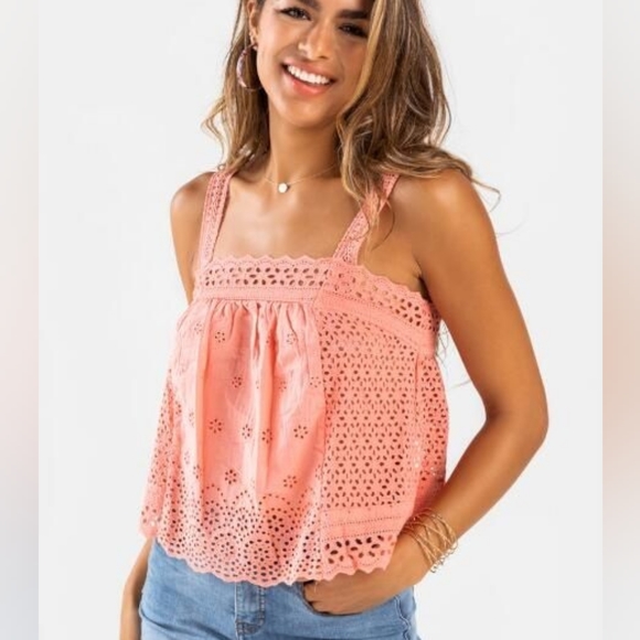 Coco + Jaimeson Eyelet Lace Trim Tank Top - Picture 2 of 13